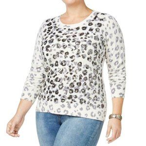 INC women's 3X leopard print sequined cashmere silk blend lightweight sweater